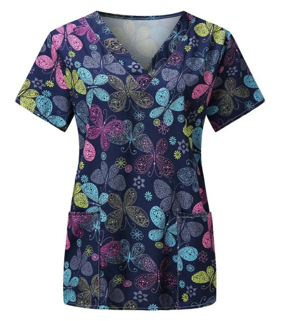 Artistic Butterflies Scrub Top